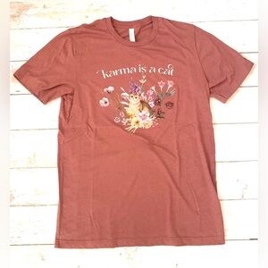 Taylor Swift L/G Women’s Karma Is A Cat Shirt Mauve Pink Short Sleeves Large